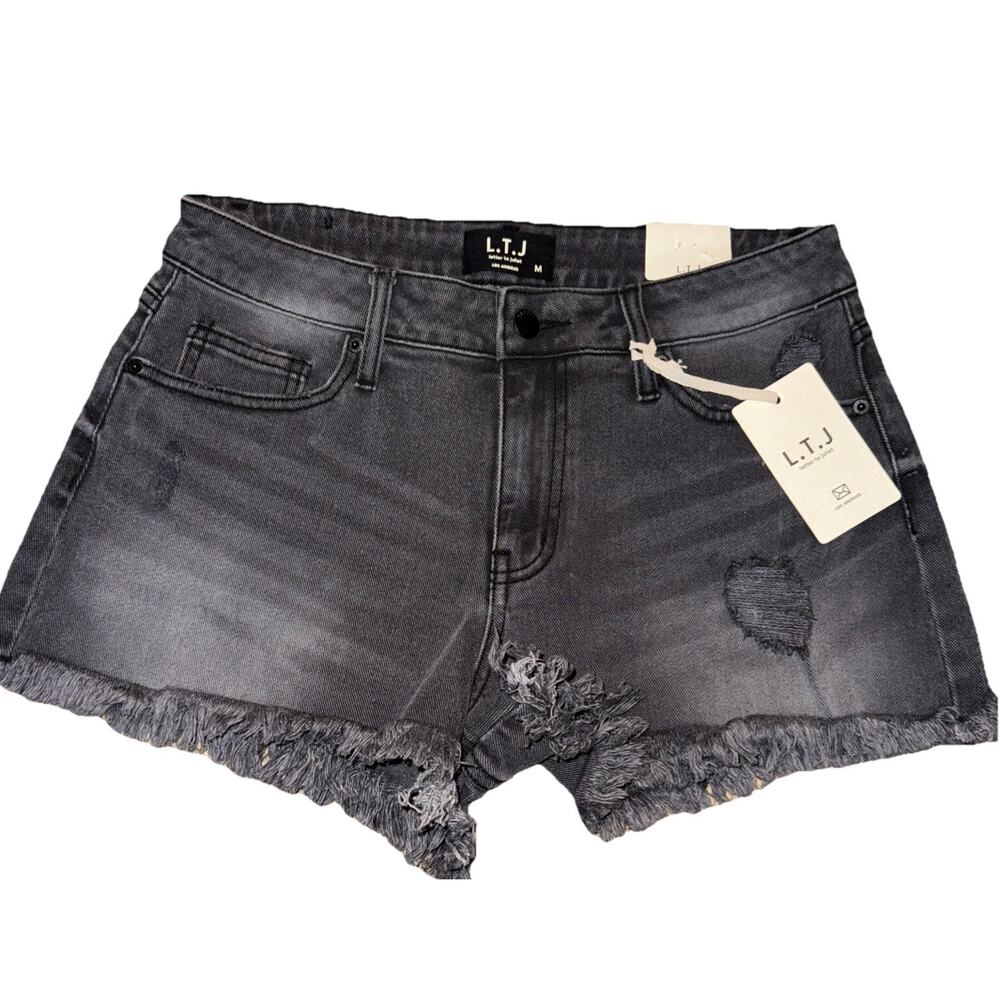 Letter To Juliet L.T.J Los Angeles Black Denim Cut Off Shorts Distressed NWT